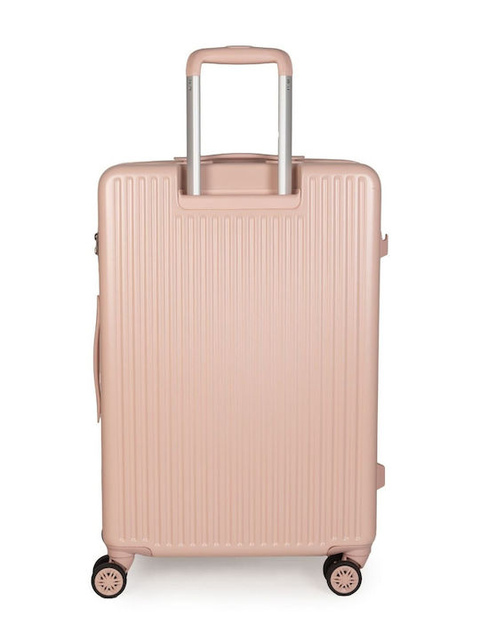 Newcom Large Hard Pink Suitcase with 4 Wheels Height 79cm