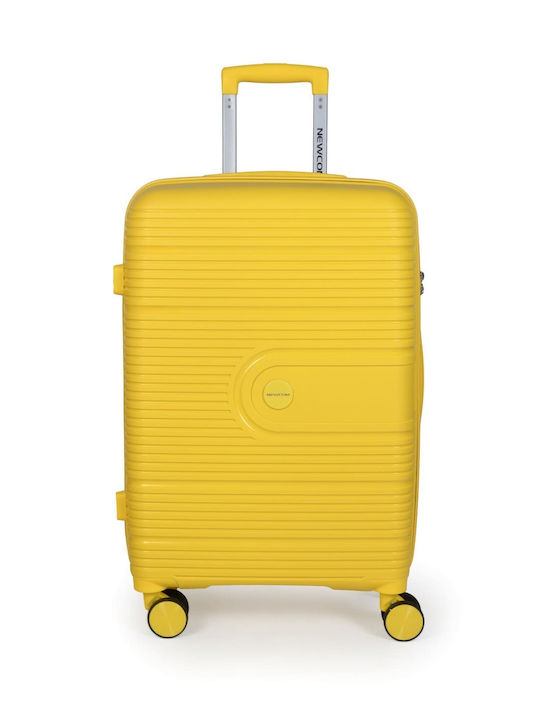 Newcom Medium Travel Suitcase Hard Yellow with 4 Wheels Height 64cm N1594/60
