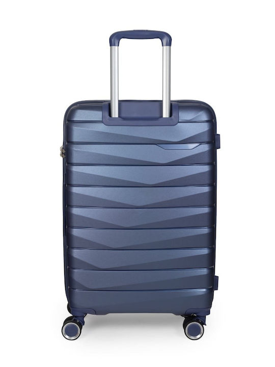 Newcom Μεσαία Βαλίτσα Ταξιδίου Σκληρή Μπλε με 4 Ρόδες Ύψους 66εκ.