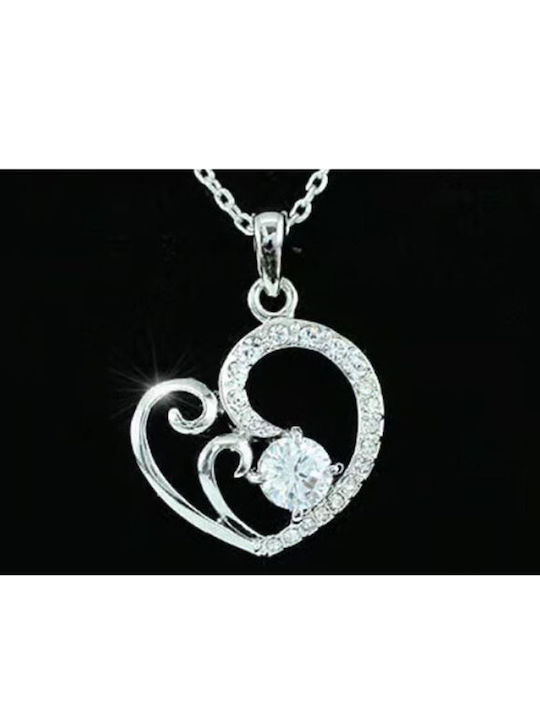 Heart Shape Necklace with Crystals on Half Side 18 Karat Darcy Necklace Size 16.5" 42 Cm Pendant 2.2 Cm X 2 Cm