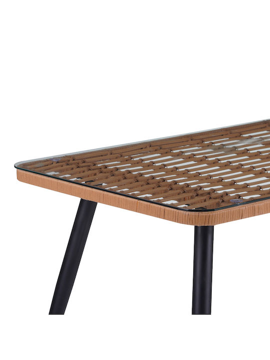Masa Masa de lounge pentru spații exterioare Rattan cu suprafață din sticlă Naoki Natural 140x80x78buc
