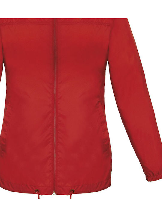 Women's Lifestyle Jacket Waterproof and Windproof for Spring or Autumn with Hood Red