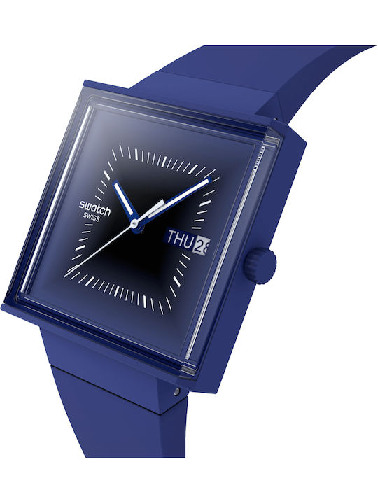 Swatch Unisex Ανδρικό Ρολόι Μπαταρίας με Μπλε Καουτσούκ Λουράκι