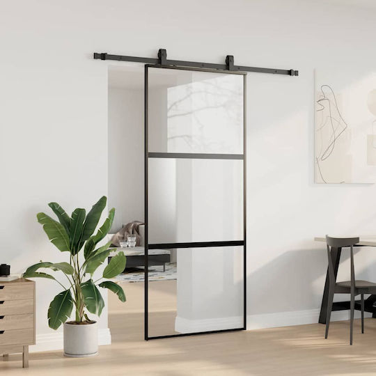 Συρόμενη Πόρτα Σετ Υλικού Μαύρο 90x205 Cm Γυαλί Μετριασμένο Μαύρο 90 X 205 Εκ Ράγα 183 Εκ