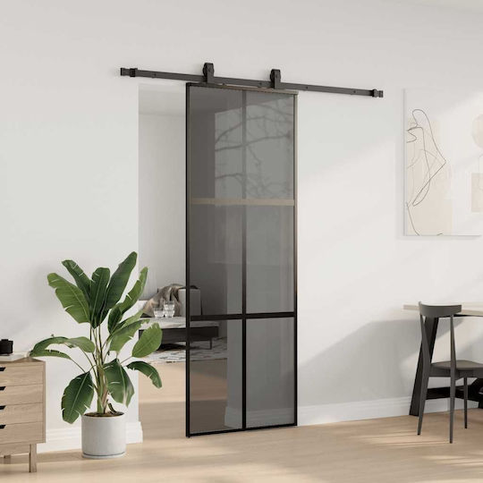 Set de feronerie pentru ușă glisantă negru 76x205 cm sticlă securizată negru 76 x 205 cm șină 183 cm