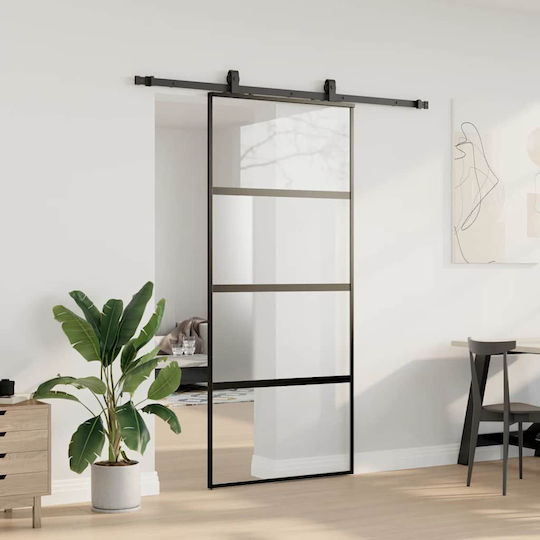 Sliding Door Hardware Set Black 90x205 Cm Tempered Glass Black 90 X 205 Cm Rail 183 Cm