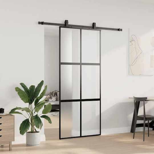 Συρόμενη Πόρτα Σετ Υλικού Μαύρο 90x205 Cm Γυαλί Μετριασμένο Μαύρο 90 X 205 Εκ Ράγα 183 Εκ