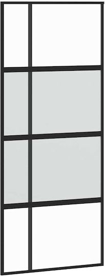 Set de feronerie pentru ușă glisantă negru 90x205 cm sticlă securizată neagră 90 x 205 cm șină 183 cm