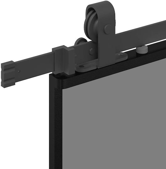 Schiebetürbeschlag-Set Schwarz 90x205 cm Gehärtetes Glas Schwarz 90 x 205 cm Schiene 183 cm