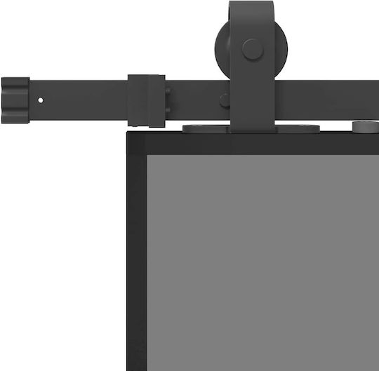Schiebetürbeschlag-Set Schwarz 90x205 cm Gehärtetes Glas Schwarz 90 x 205 cm Schiene 183 cm