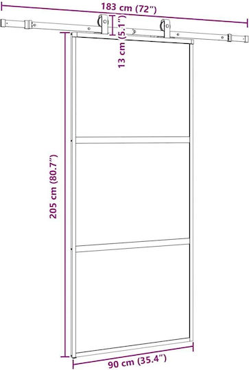 Συρόμενη Πόρτα Σετ Υλικού Μαύρο 90x205 Cm Γυαλί Μετριασμένο Μαύρο 90 X 205 Εκ Ράγα 183 Εκ