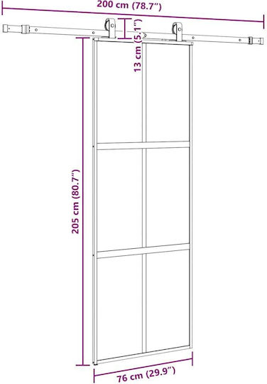 Set de feronerie pentru ușă glisantă negru 76x205 cm sticlă securizată neagră 76 x 205 cm șină 200 cm