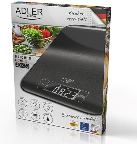 Adler Ψηφιακή Ζυγαριά Κουζίνας έως 5kg Μαύρη