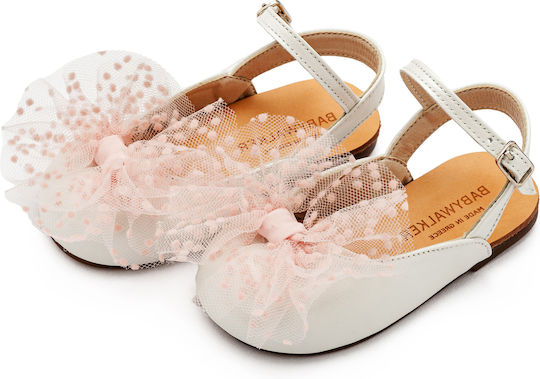 Babywalker Βαπτιστικές Δερμάτινες Μπαλαρίνες Ivory / Pink