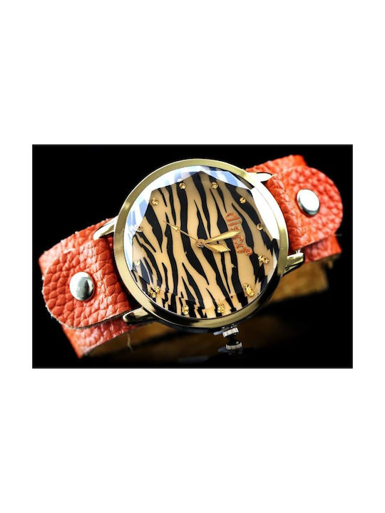 Damen Uhr mit Orange Lederarmband