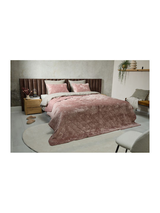 Luxuriöses Samt-Quilt-Set 2 Kissenbezüge 240 x 220 cm Rosa 8720604888485 Sleepmed
