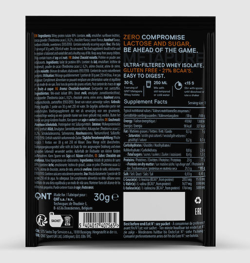 QNT Metapure Whey Protein Isolate Zero Proteină Din Zer cu Aromă Ciocolată cu alune 30gr