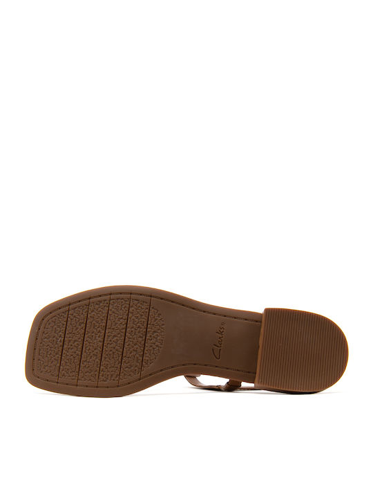 Ariany Leather Women's Flat Sandals with Strap in Tabac Brown Color