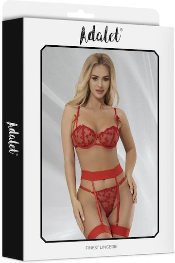 Adalet Dessous Zoey BH String Strapsgürtel Set Herzen Rot
