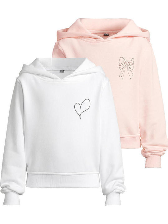 Set Hanorace Copii cu Glugă și Buzunare White, Pink
