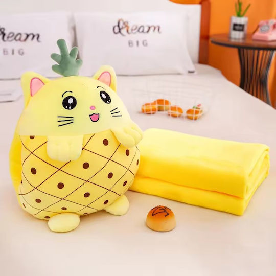Jucărie de pluș multifuncțională Dimensiuni 25x30x30cm Pătură pufoasă Dimensiuni 180x100cm Model Ananas Culoare Galben Abyz