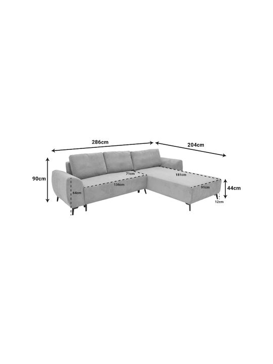 Settee Ъгъл Диван Спалня Текстил със съхранение Beige Shade 286x204x93см.