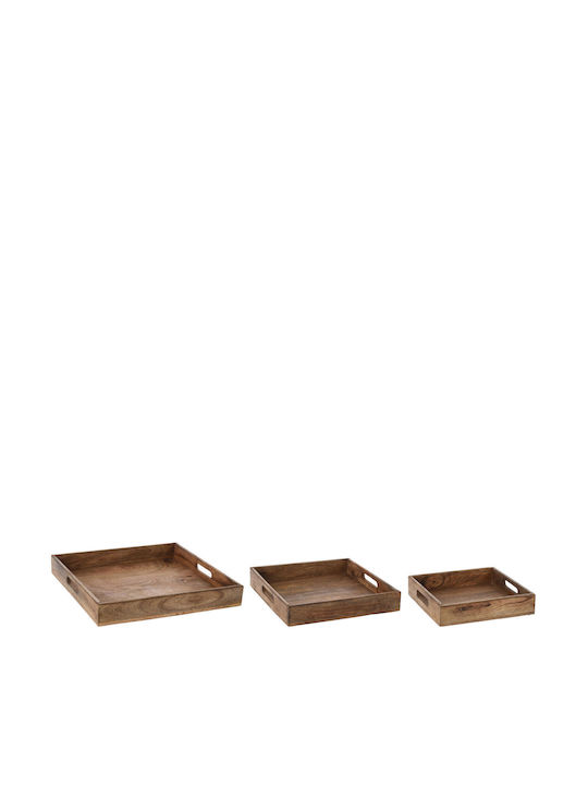 Koopman Holz Quadratisch Serviertablett in Braun Farbe A65000940 3Stück