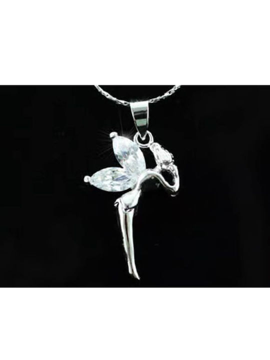 Girl's Necklace Butterfly Wings Crystal White Gold Byasa Necklace Size 46cm Gemstone Butterfly Wing Shape 1cm White Gold Plated Silver
