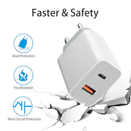 Încărcător Fără Cablu cu Port USB-A și Port USB-C 18W Livrarea energiei / Quick Charge 3.0 Albς