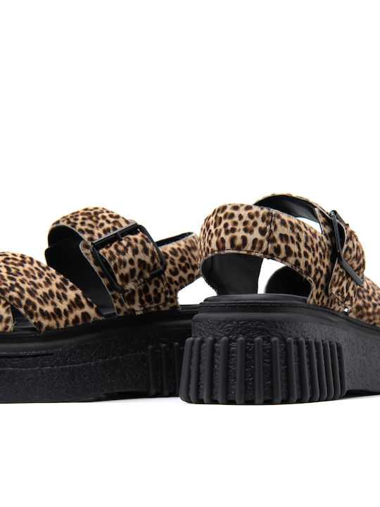 Women's Suede Ankle Strap Platforms Brown