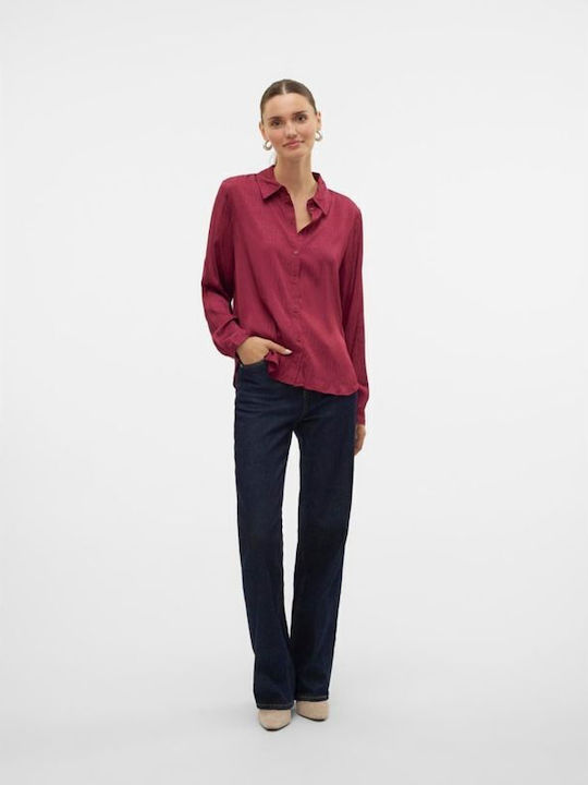 Vero Moda Women's Denim Long Sleeve Shirt Red Plum