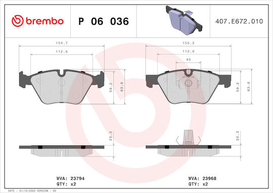 Brembo Σετ Τακάκια Εμπρός για BMW E87 / E90 / E91 / E92 / E60 / X1 / Z4