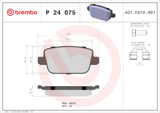 Brembo Brake Pad Rear for Ford Focus / Galaxy / Kuga / Mondeo / S-Max Jaguar MK II