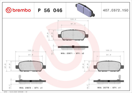 Brembo Σετ Τακάκια Πίσω για Nissan X-Trail
