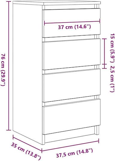 Office Storage Drawer Wooden Brown 37.5x35x76cm