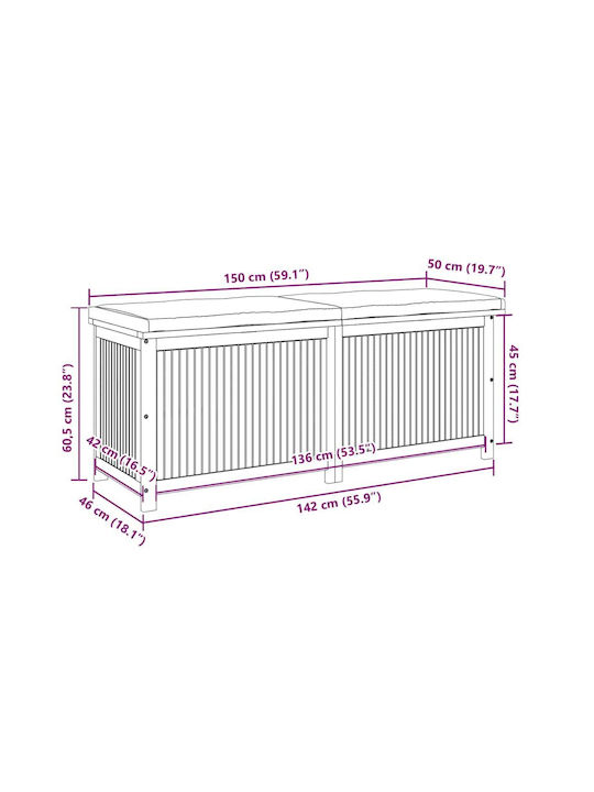 Outdoor Cushion Box 150x50x60.5 cm Solid Fir Wood Brown 150 x 50 x 60.5 cm