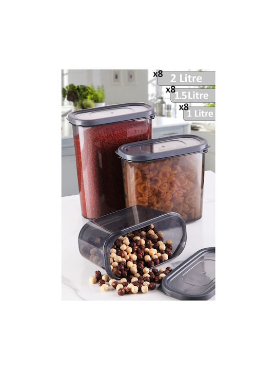 Set of 24pcs Jars General Use with Lid Plastic Gray 2000ml