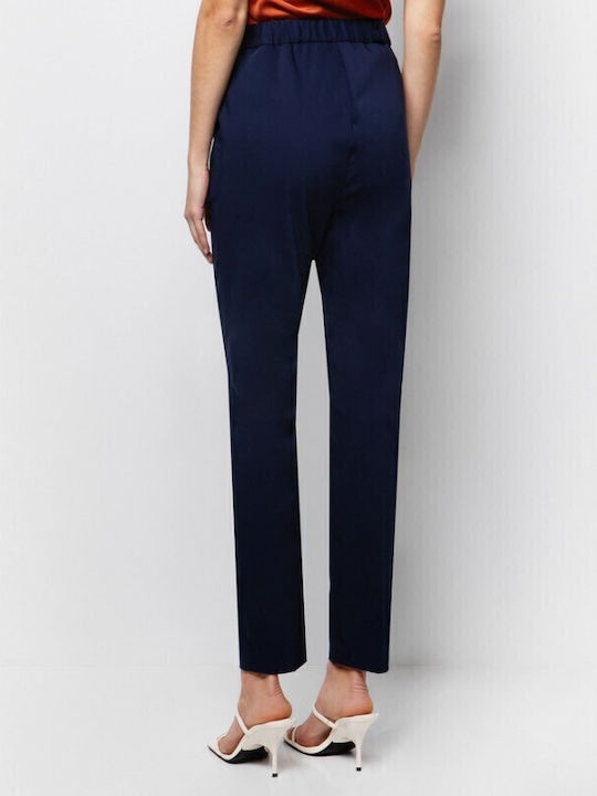 Women's High-waisted Fabric Trousers Navy Blue
