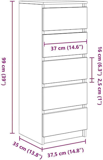 Дървено Бюро Чекмеджета Кафяво 37.5x35x99см