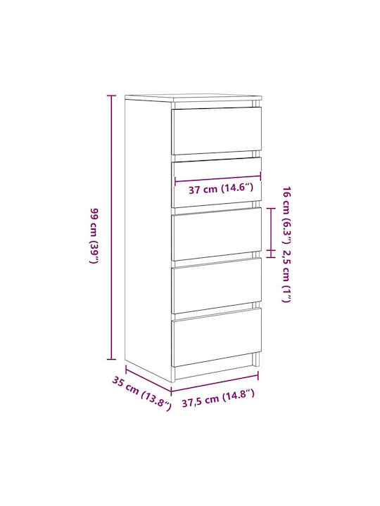 Office Storage Chipboard Drawer Coffee L37.5xW35xH99cm