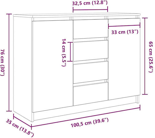 Чекмеджета За Бюро Дървени Кафяви 100.5x35x76см