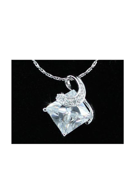 Necklace Square Zircon Stone 3.5 Carats Silver 925 Lotti Necklace Size 39.5 cm 44.5 cm Princess Cut Gemstone 1 cm X 1 cm 3.5 Carats