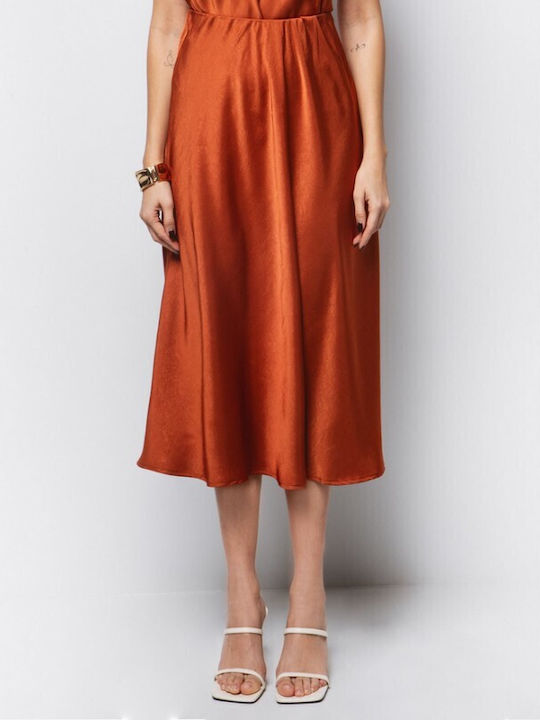 Toi&Moi Satin Midi Skirt in Red Color