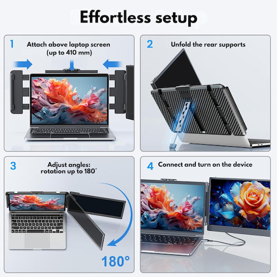 Expandable Portable Laptop Monitor Visionhub 14-inch Fhd 1080p Ips Screen Extender 13-inch To 17-inch Laptops 360-degree Foldable Dual-screen Compatible Ios Android Windows Mac Usb-c Hdmi Ports Plug Play