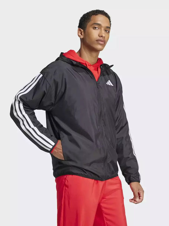 Essentials 3-Stripes Спортно Яке Ветроустойчиво Черно/Бяло