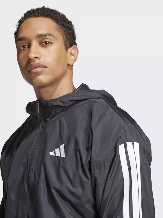 Essentials 3-Stripes Спортно Яке Ветроустойчиво Черно/Бяло