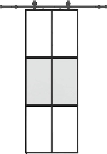 Vidaxl Συρόμενη Πόρτα Σετ Υλικού Μαύρο 76x205 Cm Γυαλί Μετριασμένο Μαύρο