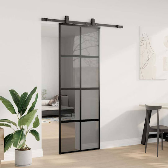 Vidaxl Συρόμενη Πόρτα Σετ Υλικού Μαύρο 76x205 Cm Γυαλί Μετριασμένο Μαύρο
