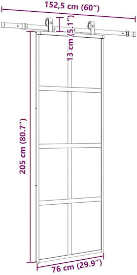 Vidaxl Συρόμενη Πόρτα Σετ Υλικού Μαύρο 76x205 Cm Γυαλί Μετριασμένο Μαύρο