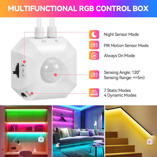 Houhui LED Strip TV USB 5V RGB Light 3m Type SMD5050 with Motion Sensor, Power Supply & Remote Control